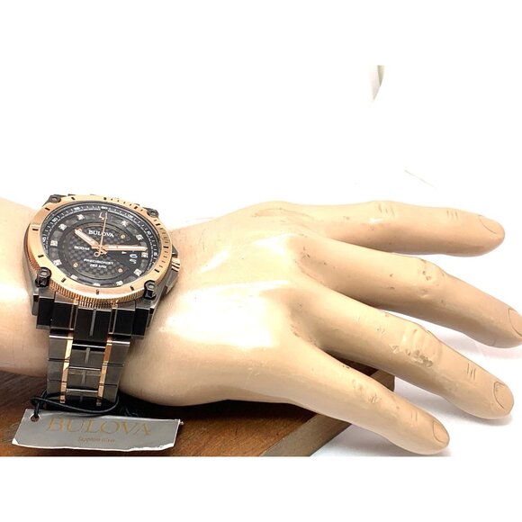 Bulova Men's Watch Precisionist 98D149 Quartz Diamond Dial Rose Gold Gunmetal - Picture 5 of 15